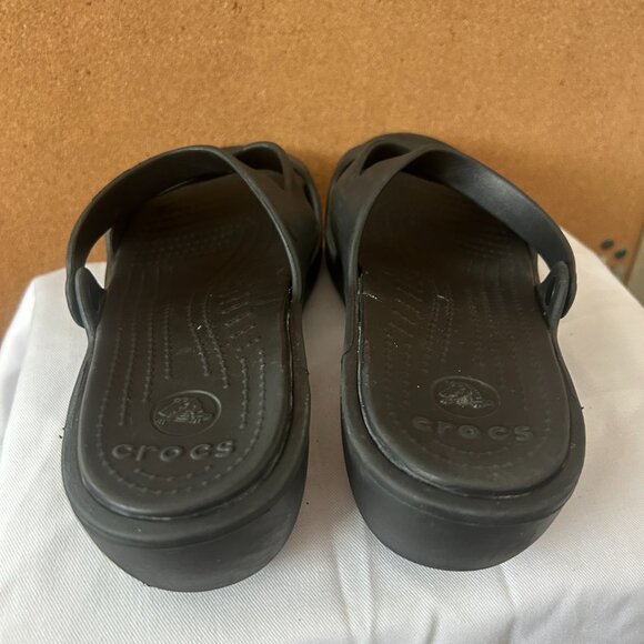 Crocs Wedge Sandals Slides Women’s 10 Black Platform Heels Rubber Comfort - Picture 4 of 6